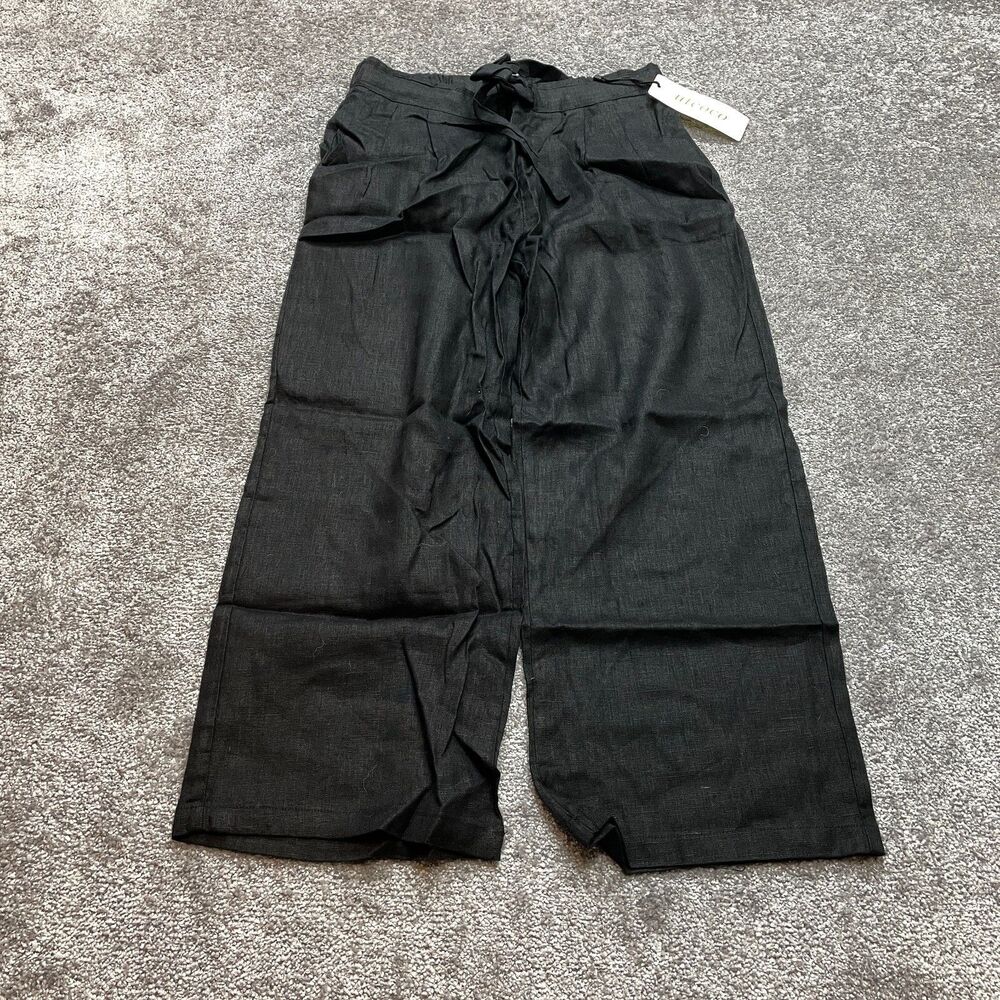 Utoco Paperbag Ankle Pants Womens Large Black Straight Stretch Belted New 30x25